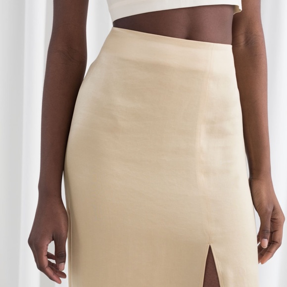 & Other Stories Dresses & Skirts - Other Stories Side Slit Satin Midi Skirt Beige